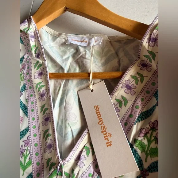 Sunny Spirit Maxi Boho Floral Print V Neck Flowy Tassel with Long Puff Sleeves. - Picture 12 of 16